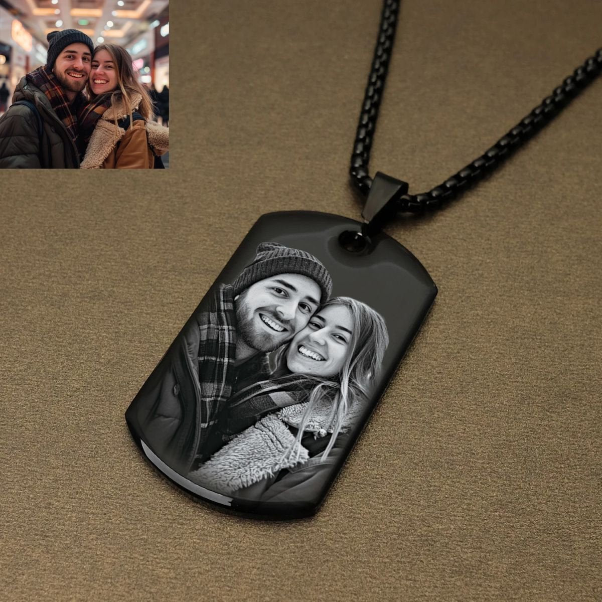 Custom Photo and Message Necklace Pendant - Necklace Black-JP image