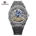 FORSINING "Retro-Aesthetic" Engraved Skeleton Automatic Watch - Silver image