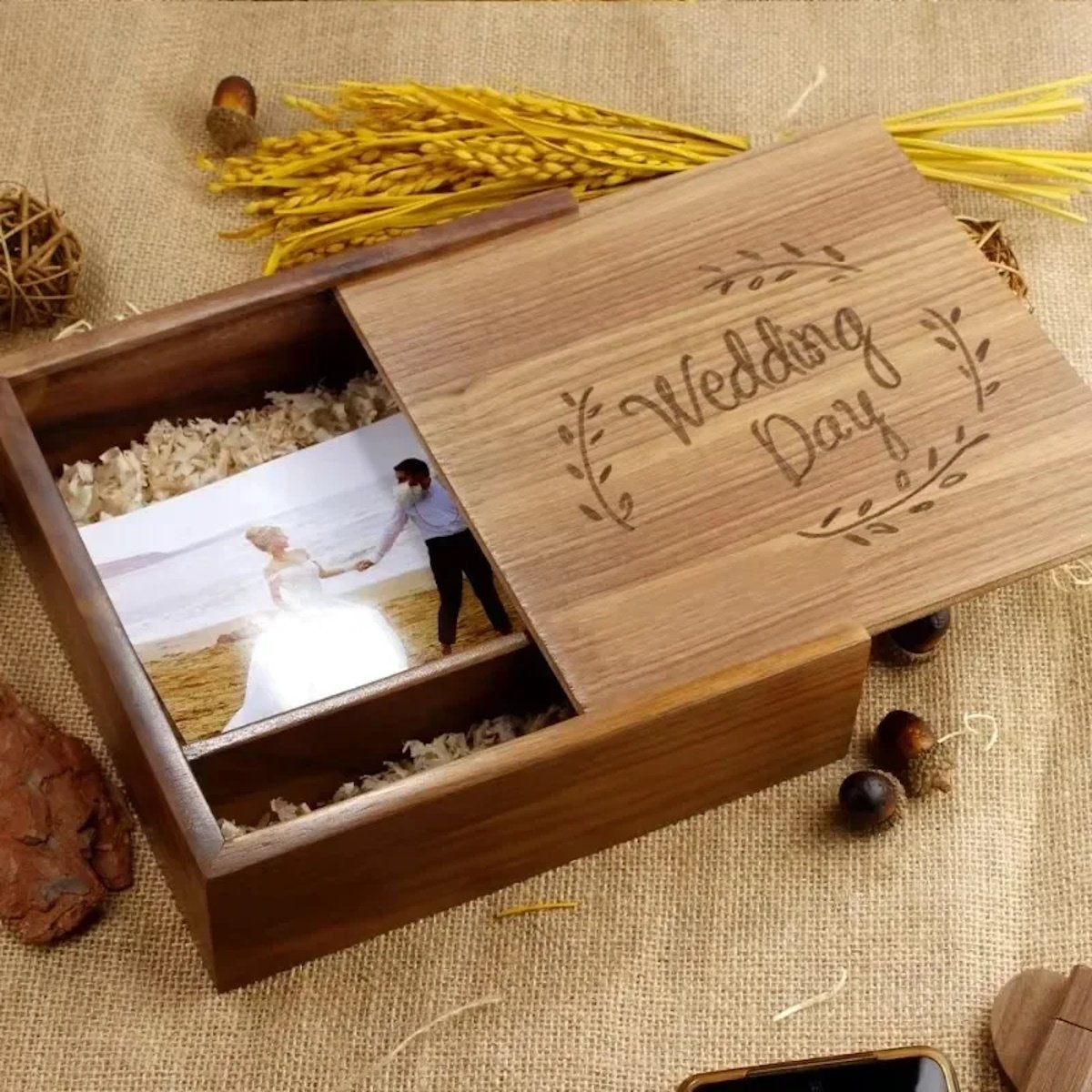 Engraved Wooden Storage Box - Walnut-Free Logo, 16.9X16.9X3.5cm image