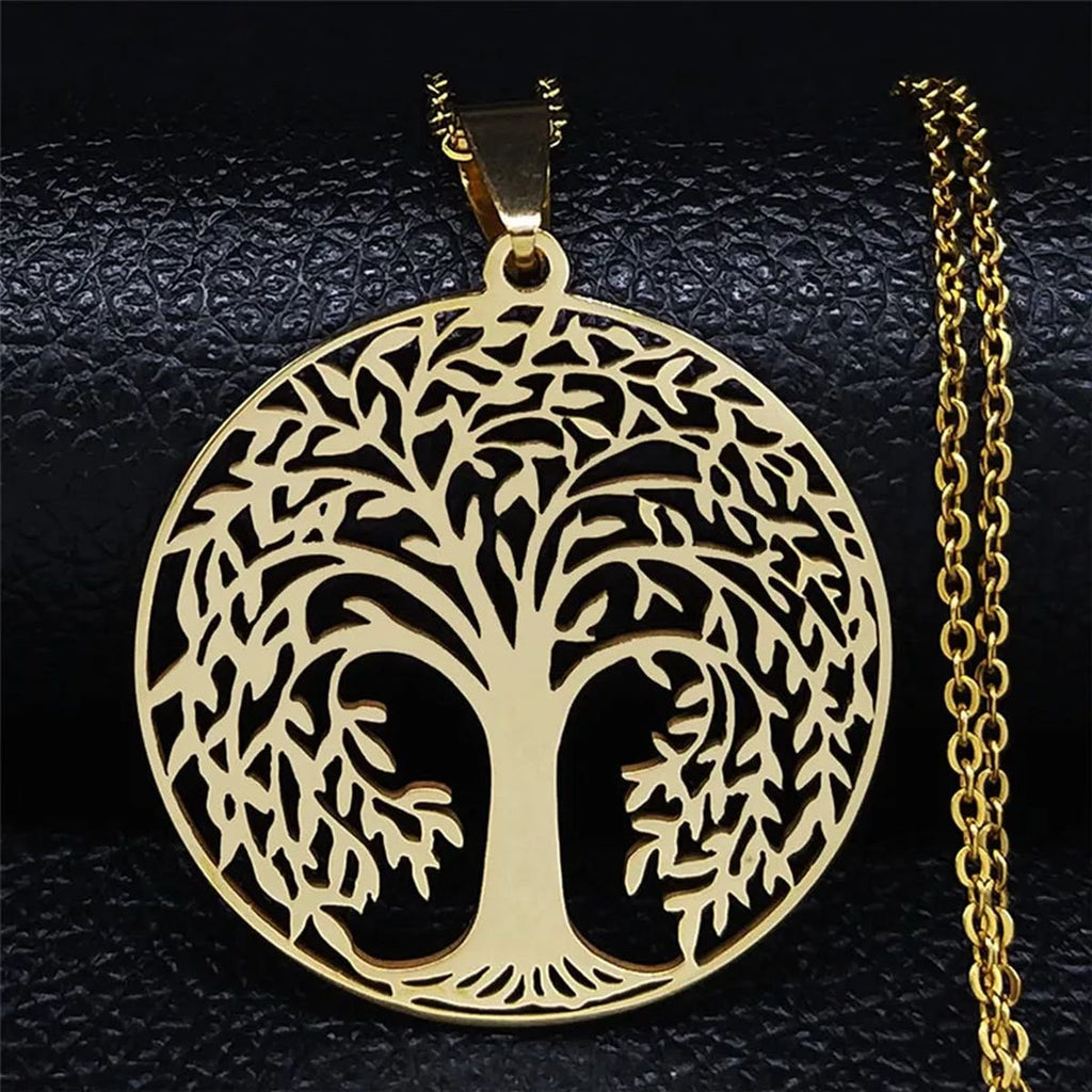 Tree of Life Pendant Necklace in Silver-Tone Stainless Steel - B 50 cm O GD image