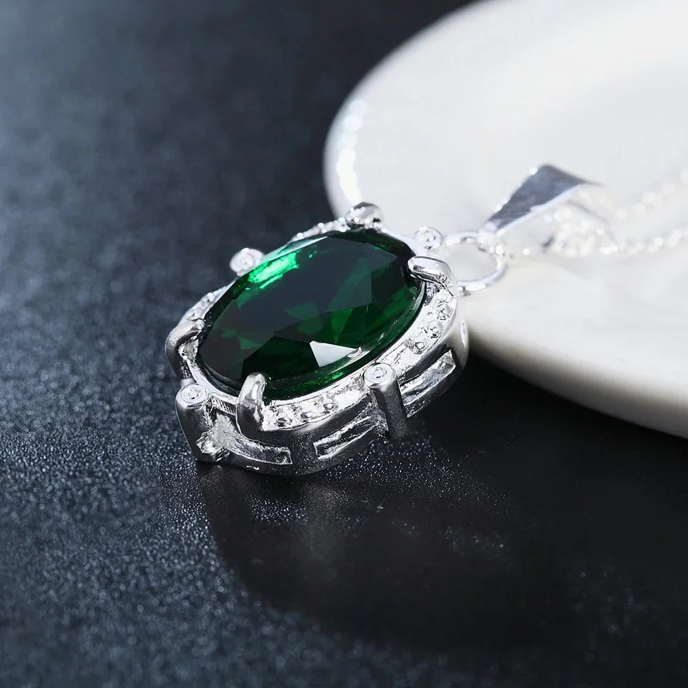 Sterling Silver Green Crystal Pendant image 3