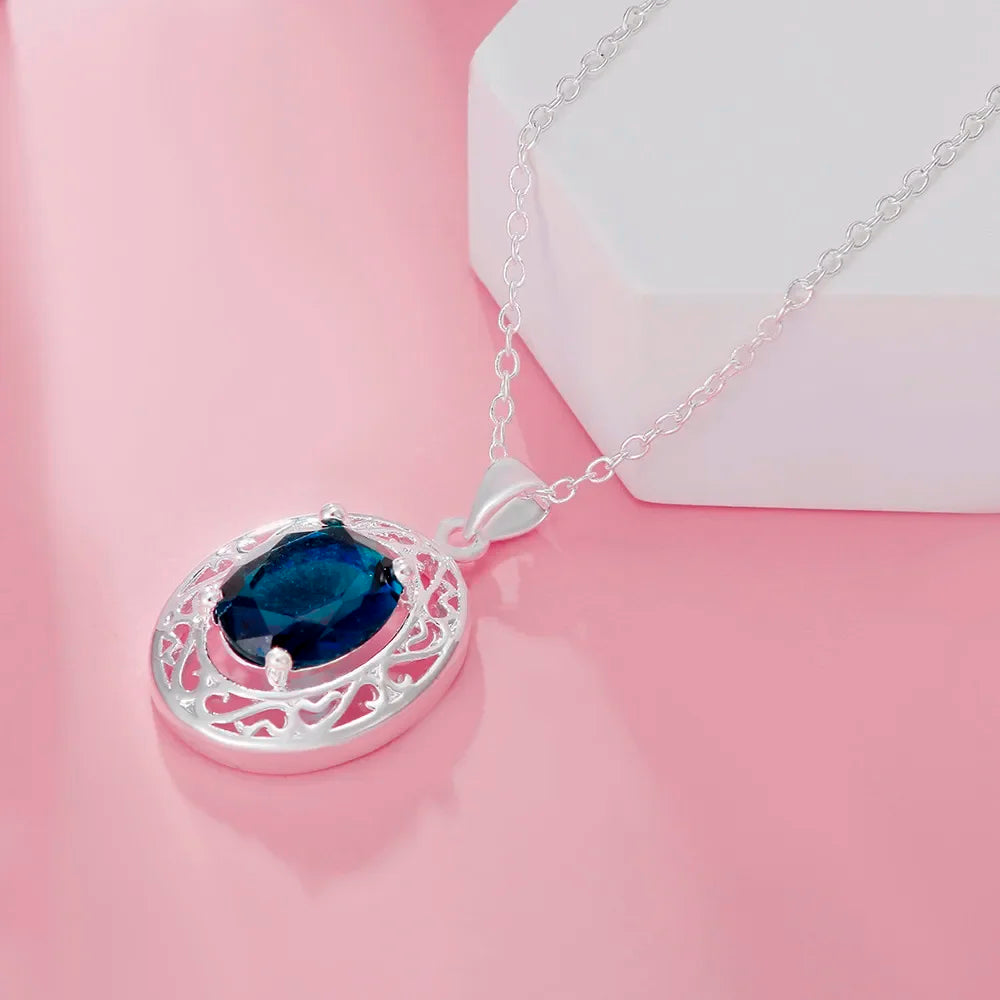 Necklace-Sterling Silver Blue Crystal image 1
