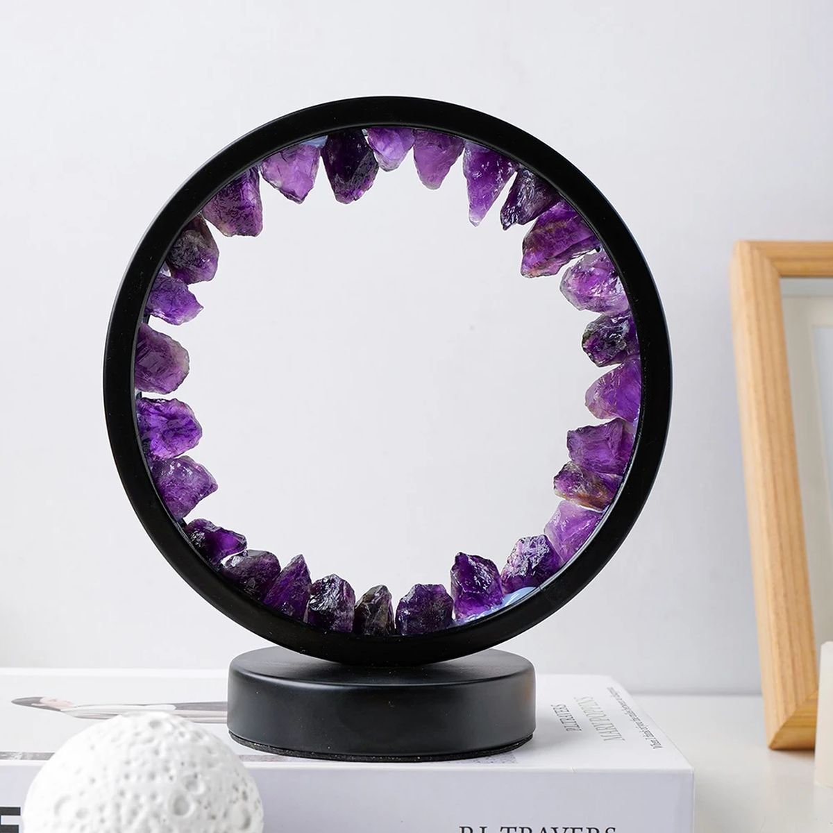 Natural Stone Amethyst Round Crystal Lamp - amethyst raw stone image