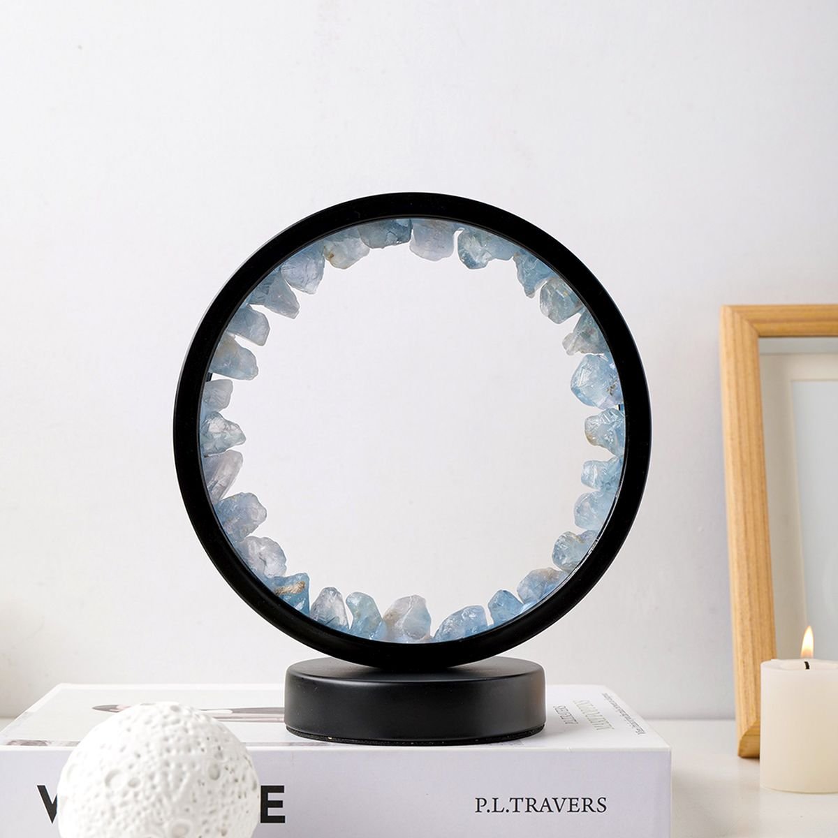 Natural Stone Amethyst Round Crystal Lamp - Celestite image