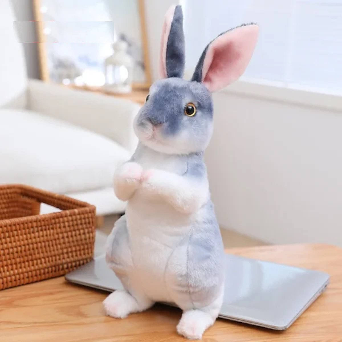 Rabbit Plush Toy - sitting gray 24cm image