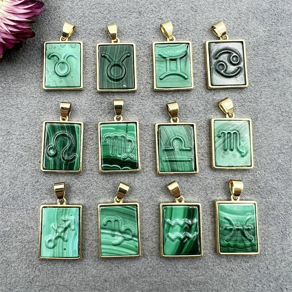Natural Stone Handmade Carved 12 Symbol Rectangle image 1