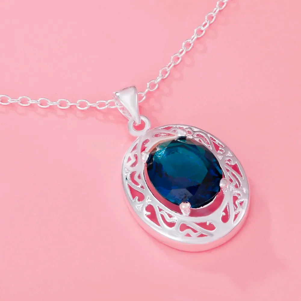 Necklace-Sterling Silver Blue Crystal image 2