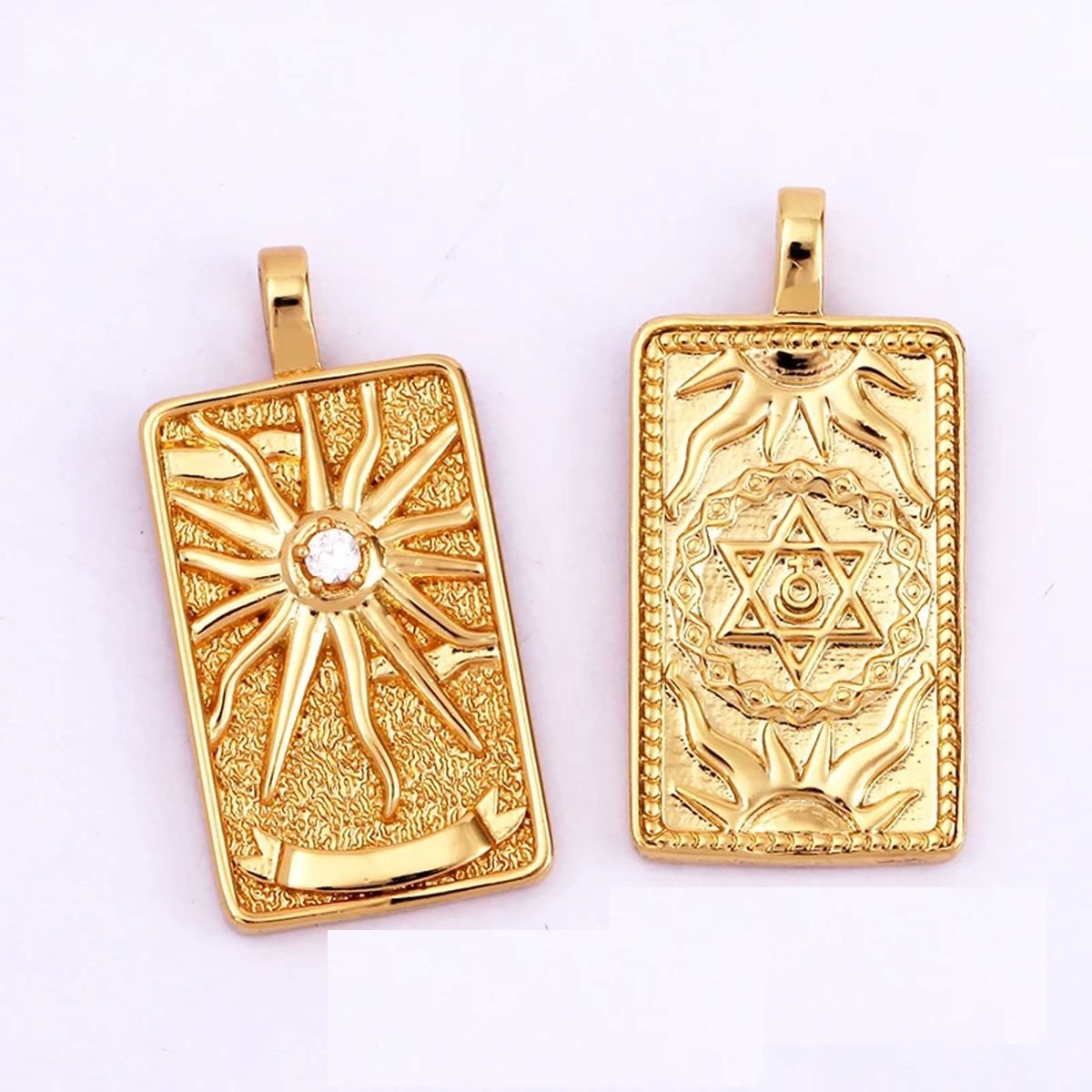 Tarot Cards Charm Pendant ,18K Real Gold Plated - M06-7. The Sun image