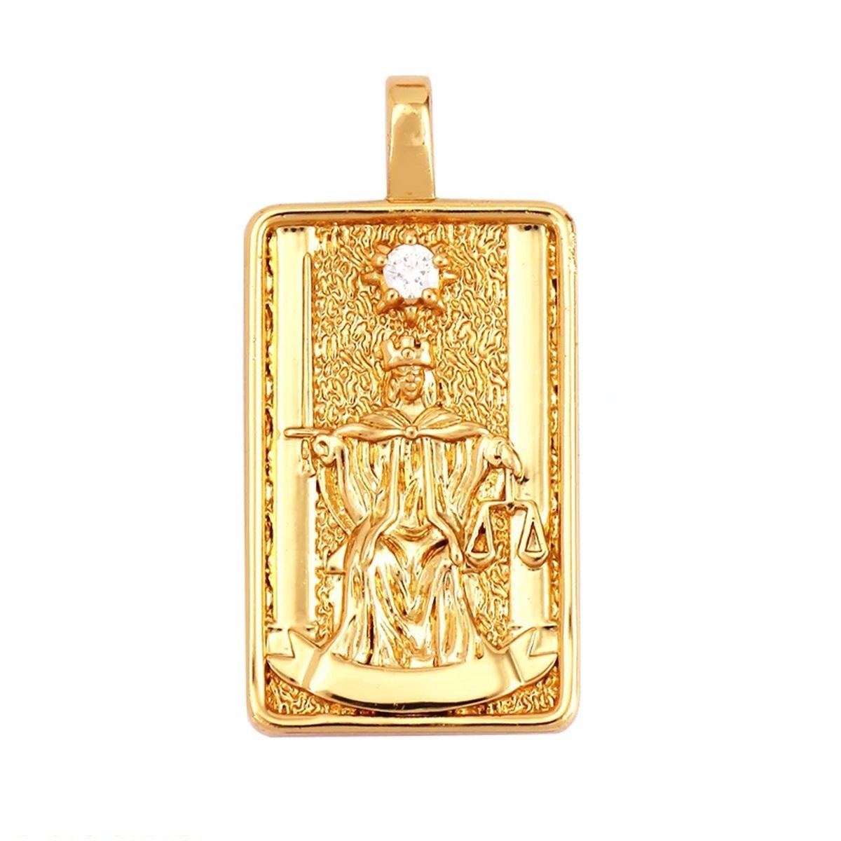 Tarot Cards Charm Pendant ,18K Real Gold Plated - M06-13. Justice image