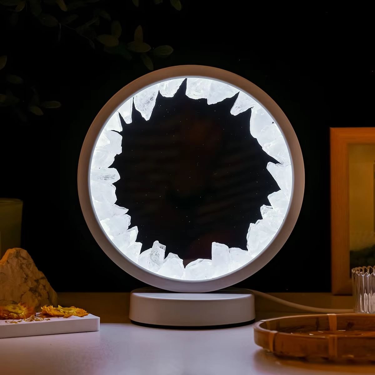Natural Stone Amethyst Round Crystal Lamp - Clear quartz image