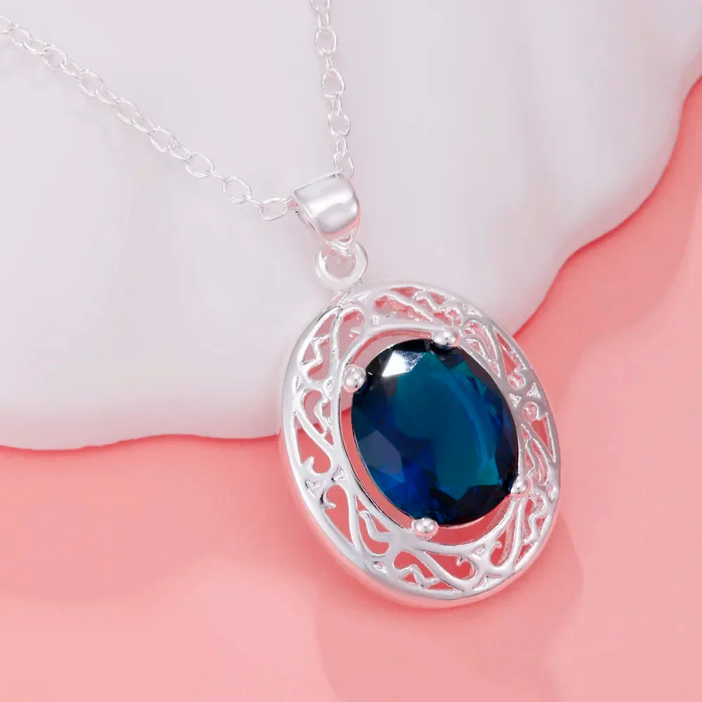 Necklace-Sterling Silver Blue Crystal image 3