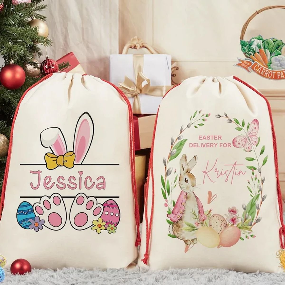 Personalized Happy Easter Bunny Rabbit Gift Bag image 0