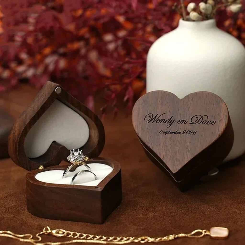Heart Shape Wooden Ring Box - brown, Single image