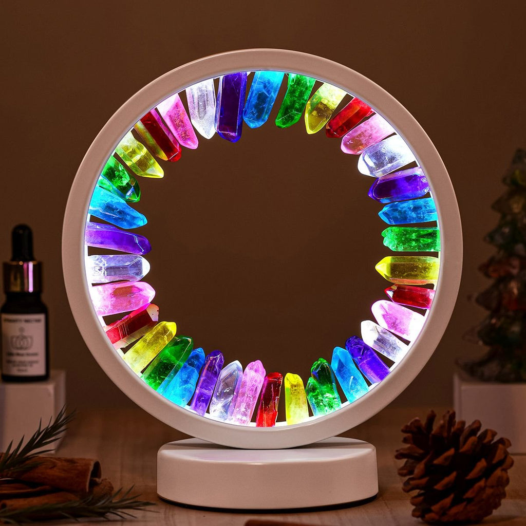 Natural Stone Amethyst Round Crystal Lamp - aura colorful image