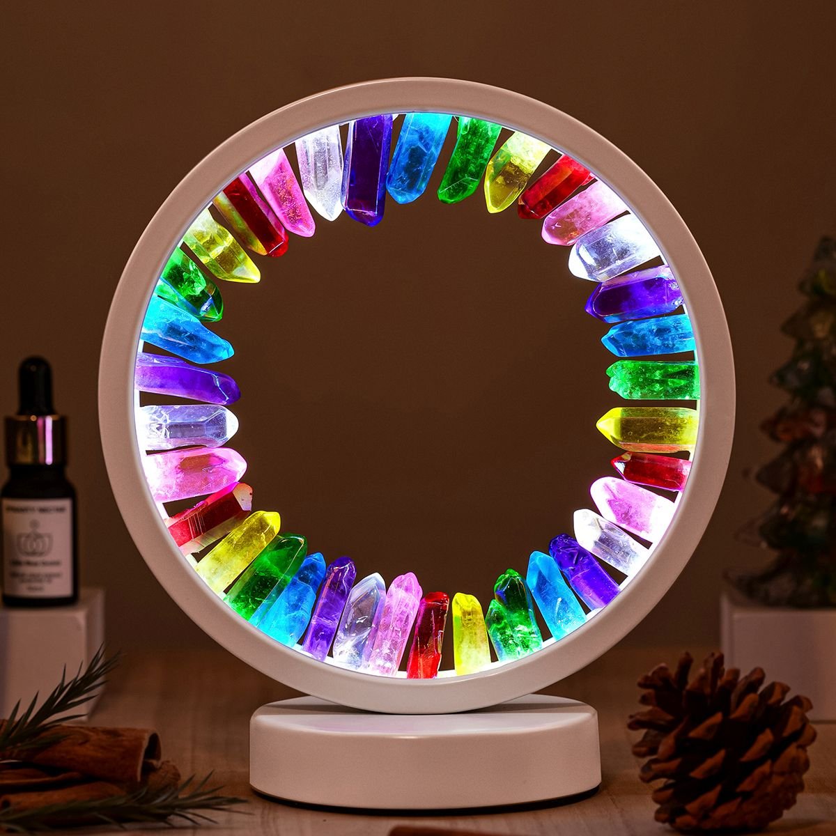 Natural Stone Amethyst Round Crystal Lamp - aura colorful image