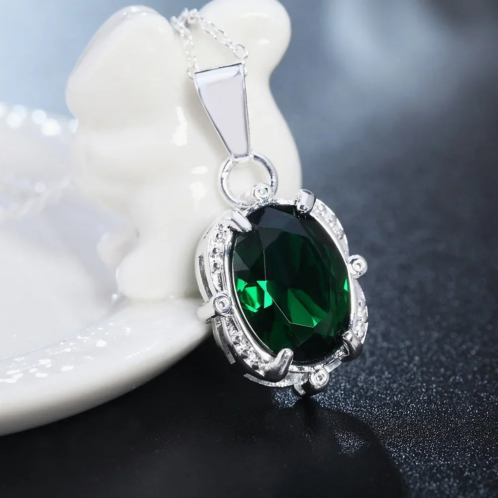 Sterling Silver Green Crystal Pendant image 1