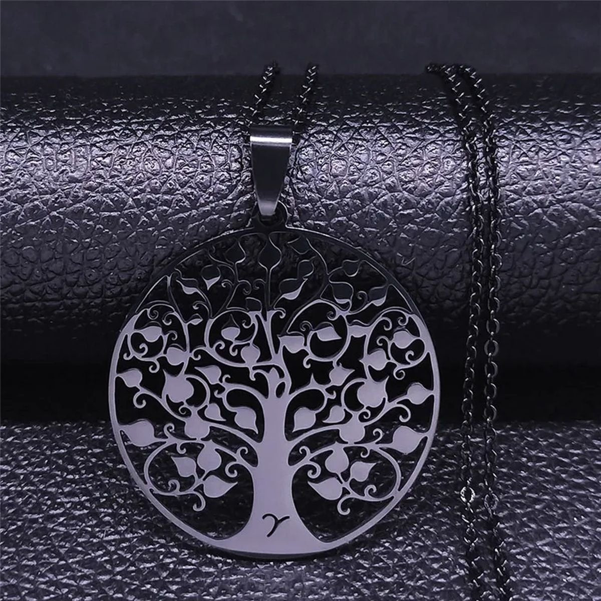 Tree of Life Pendant Necklace in Silver-Tone Stainless Steel - A 50 cm O BK image