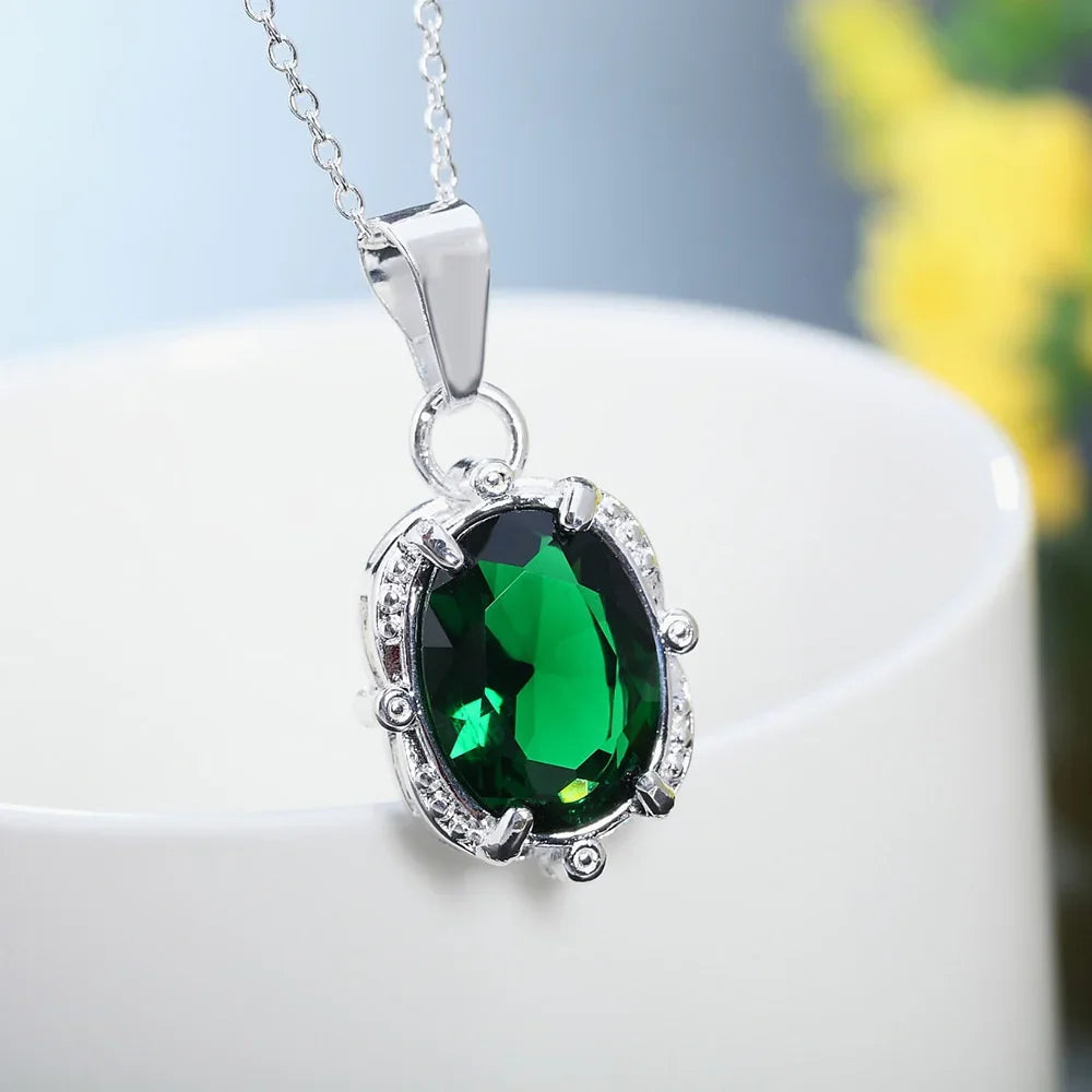 Sterling Silver Green Crystal Pendant image 2