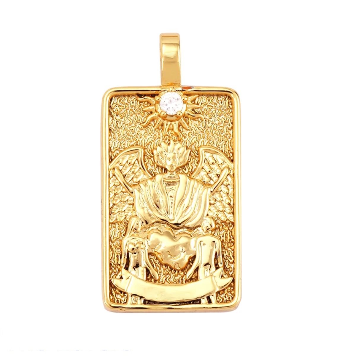 Tarot Cards Charm Pendant ,18K Real Gold Plated - M06-19. The lovers image