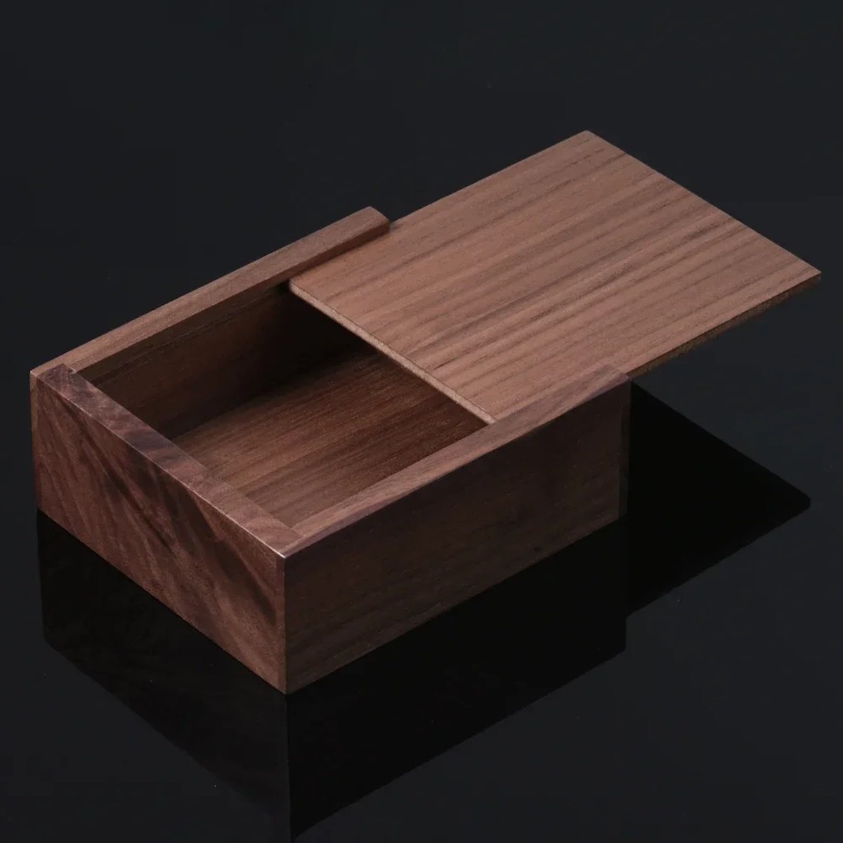 Solid Wood Storage Boxes With Sliding Top - Blank, Walnut Wood image