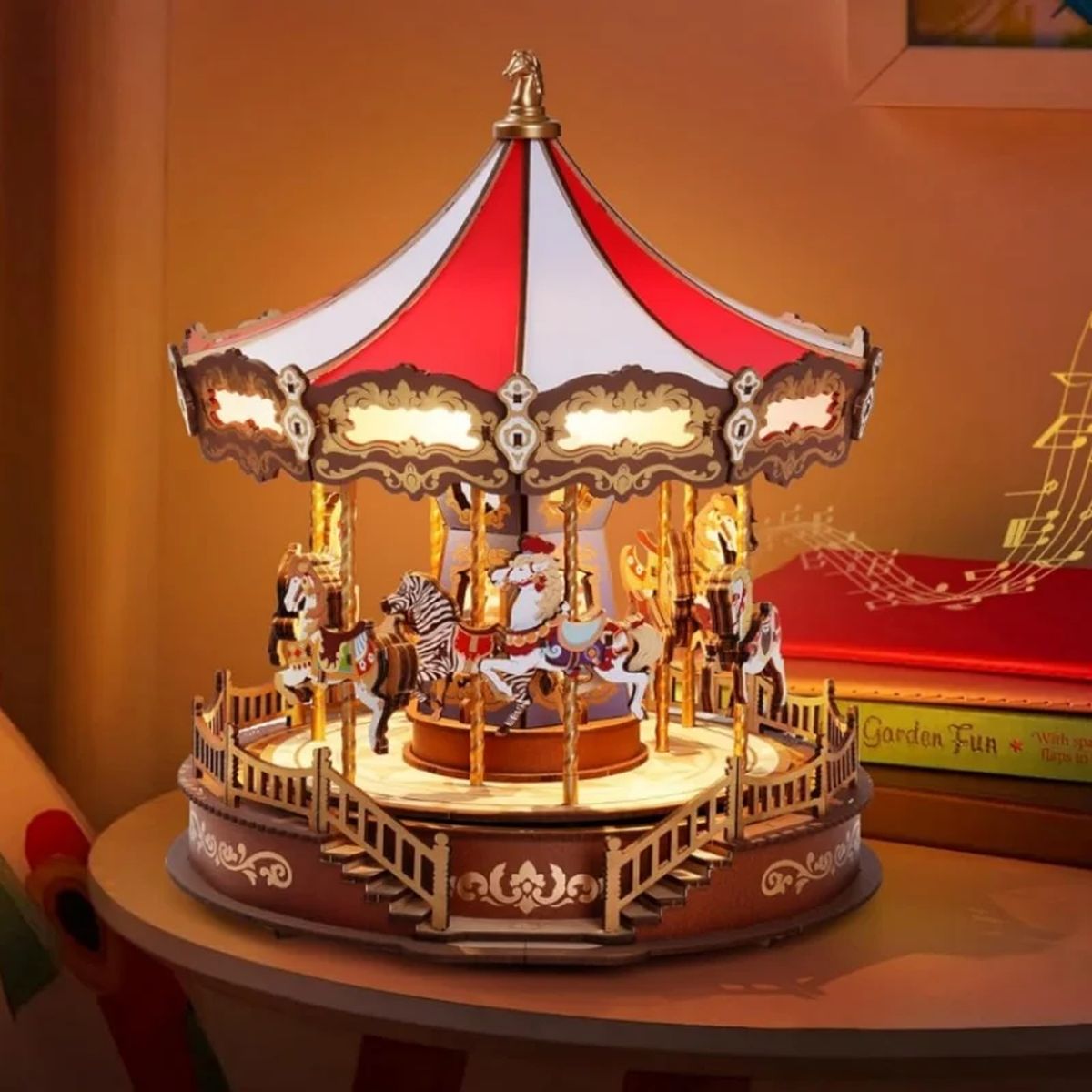 3D Wooden Puzzle Carousel Music Box