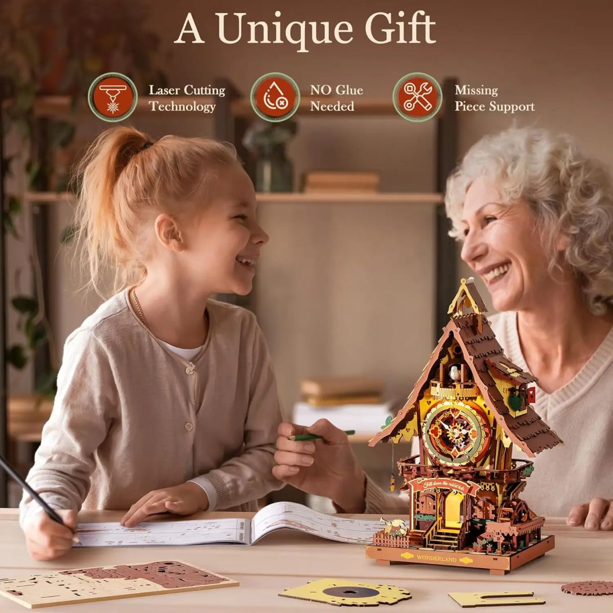 Robotime Rokr 3D Wooden Puzzle Cuckoo Clock Kit