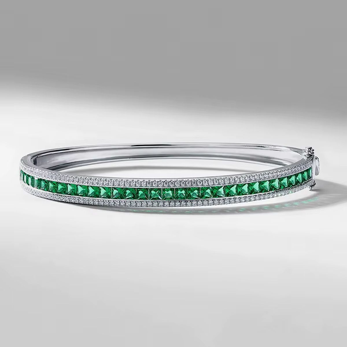 925 Sterling Silver Synthetic Emerald Cut Tennis Bracelet