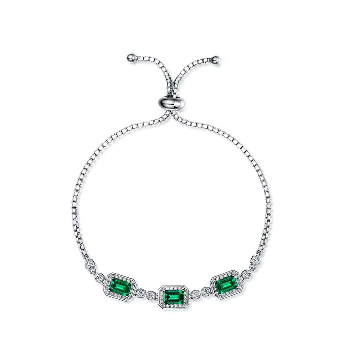 925 Sterling Silver Synthetic Emerald Cut Tennis Bracelet