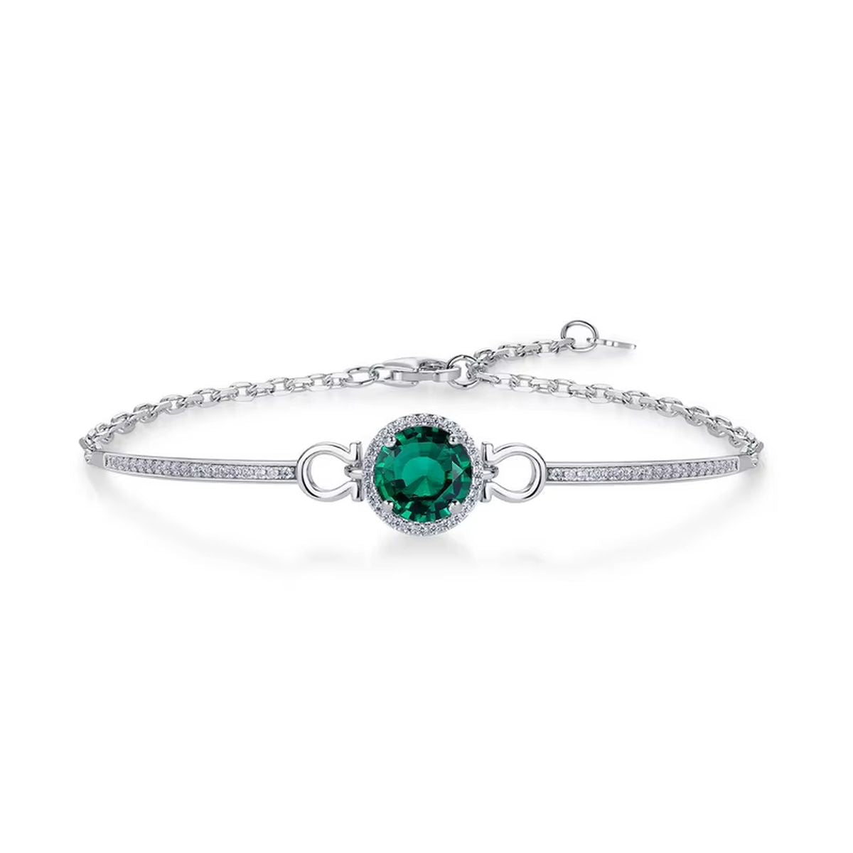 925 Sterling Silver Synthetic Emerald Cut Tennis Bracelet