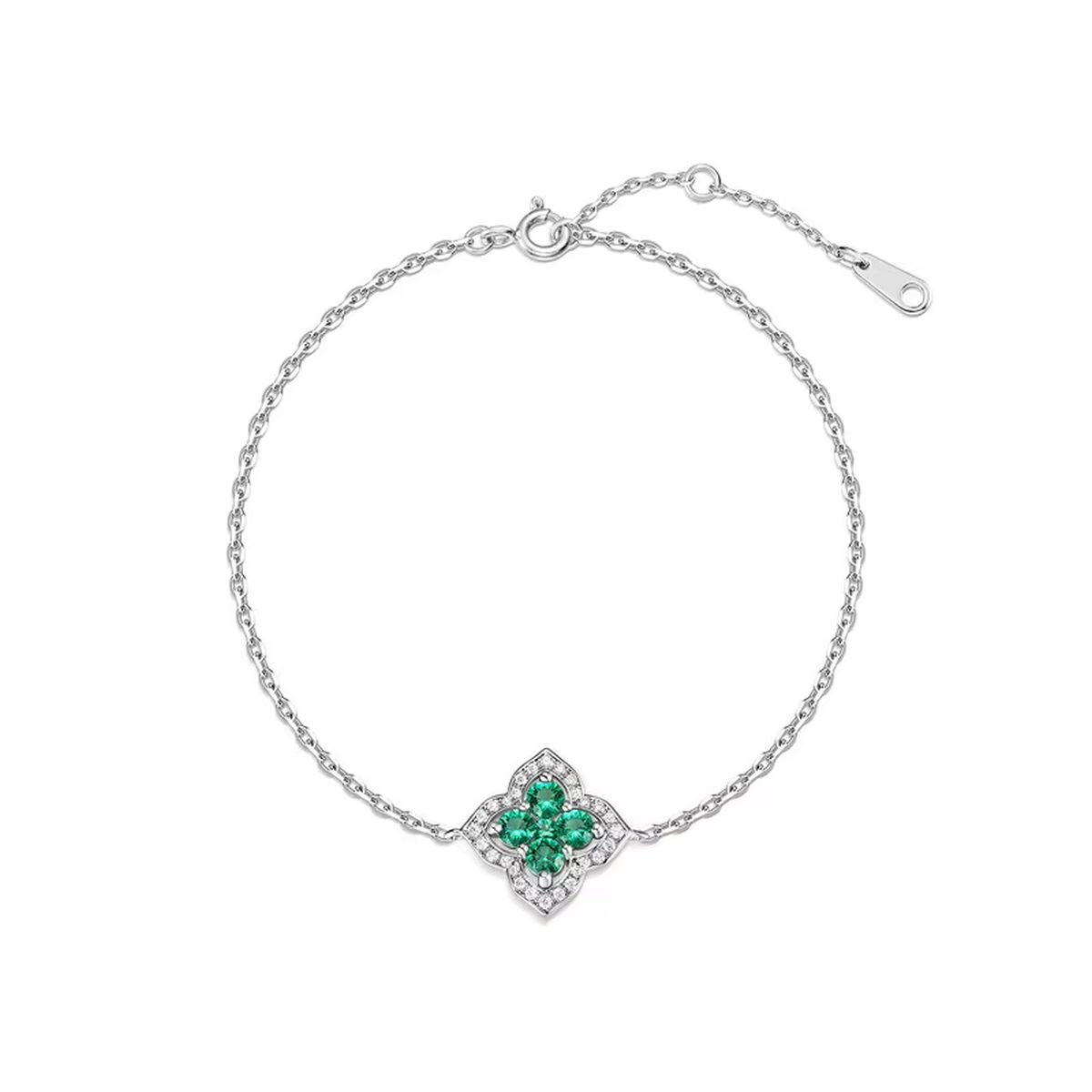 925 Sterling Silver Synthetic Emerald Cut Tennis Bracelet