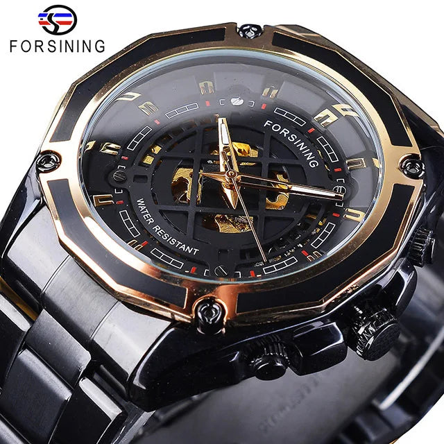 Forsining Men's Luxury Stainless Steel Skeleton Dial Mechanical Automatic Watch