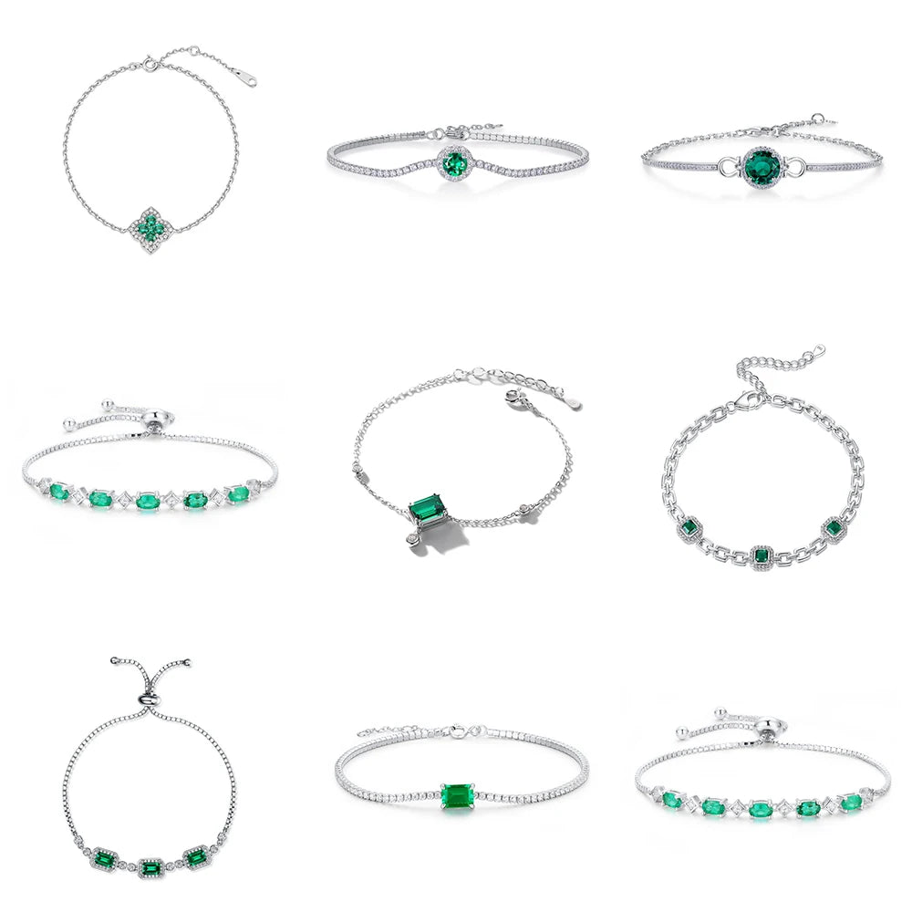 925 Sterling Silver Synthetic Emerald Cut Tennis Bracelet