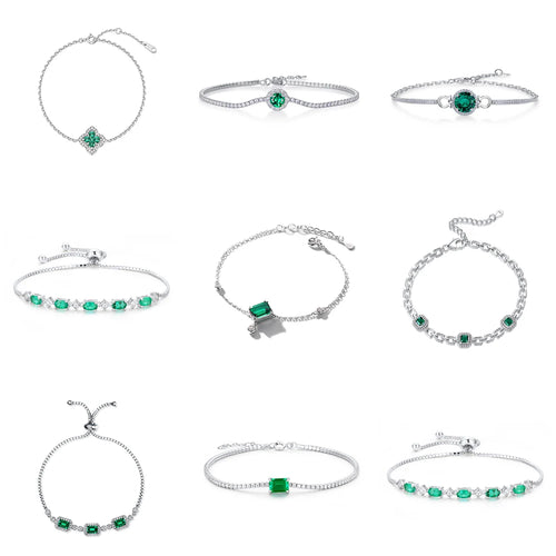 925 Sterling Silver Synthetic Emerald Cut Tennis Bracelet