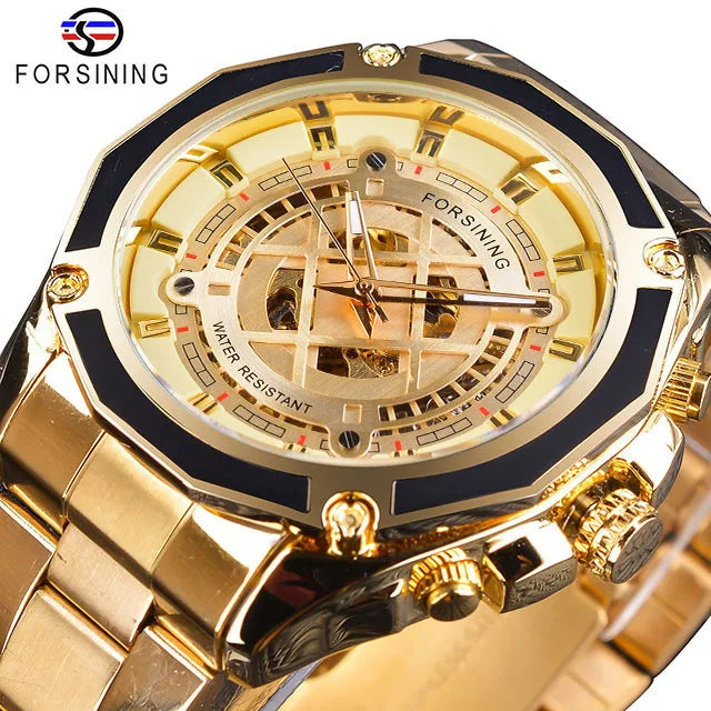 Forsining Men's Luxury Stainless Steel Skeleton Dial Mechanical Automatic Watch