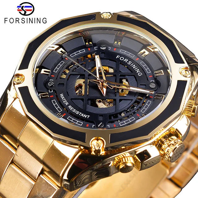Forsining Men's Luxury Stainless Steel Skeleton Dial Mechanical Automatic Watch