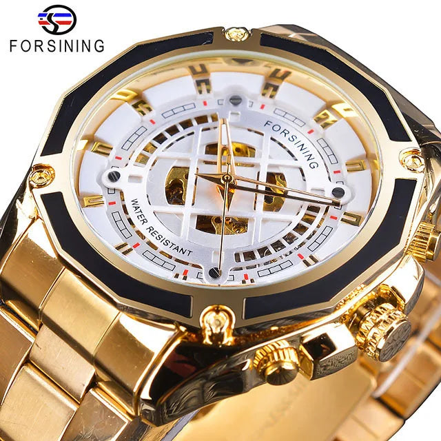 Forsining Men's Luxury Stainless Steel Skeleton Dial Mechanical Automatic Watch