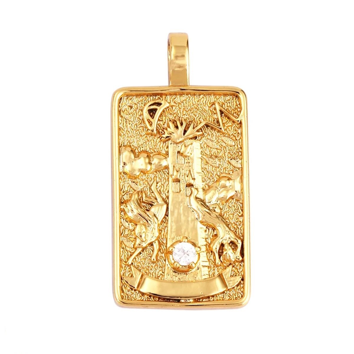 Tarot Cards Charm Pendant ,18K Real Gold Plated - M06-6. The Tower image