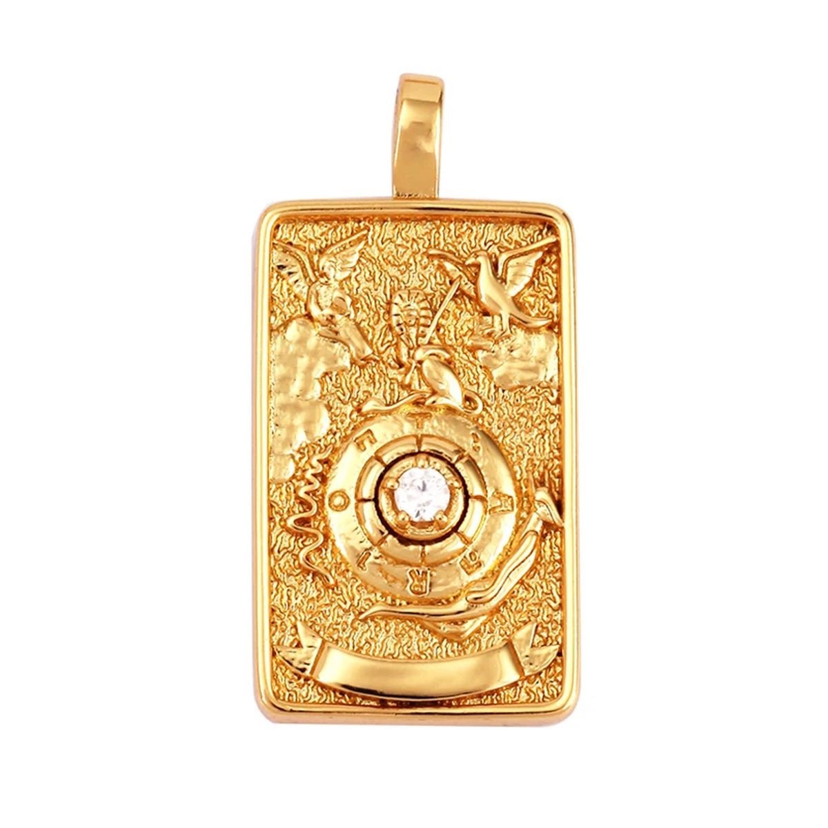Tarot Cards Charm Pendant ,18K Real Gold Plated - M06-22. Wheel image