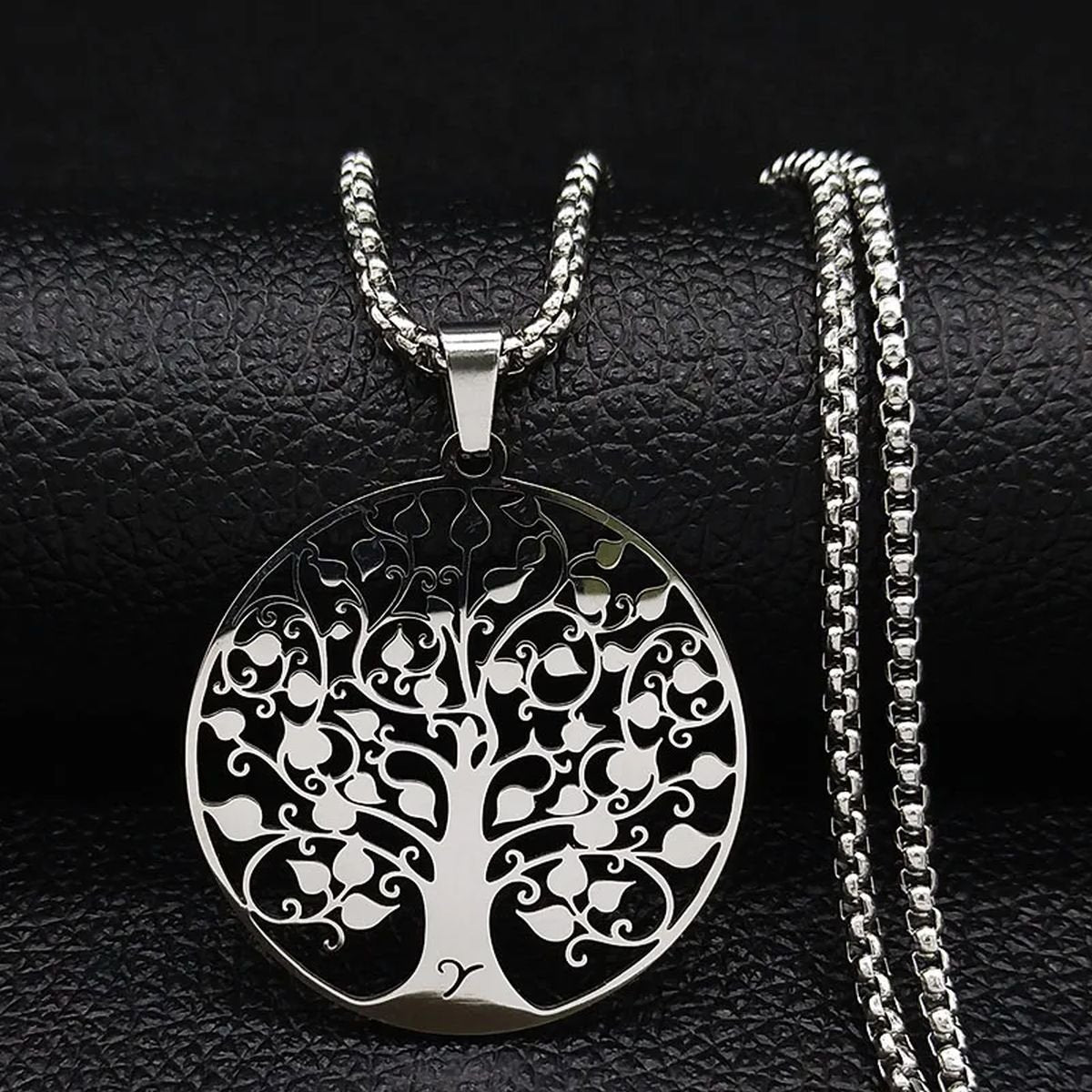 Tree of Life Pendant Necklace in Silver-Tone Stainless Steel - A 50 cm BOX SR image