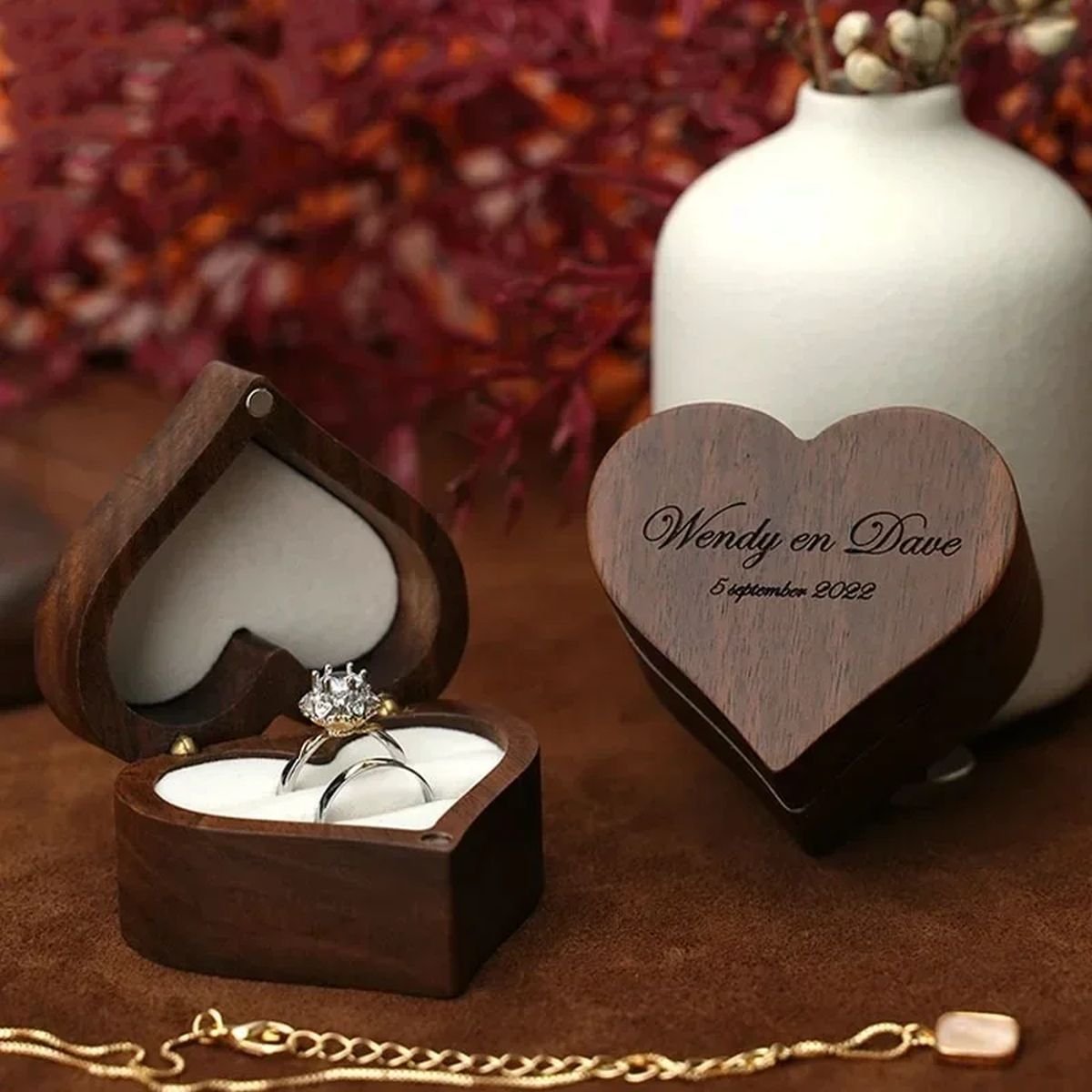 Heart Shape Wooden Ring Box image 0