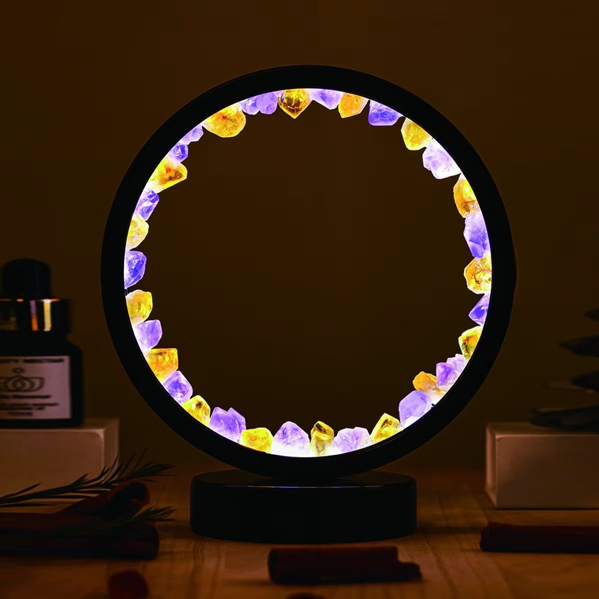 Natural Stone Amethyst Round Crystal Lamp - amethyst+citrine image
