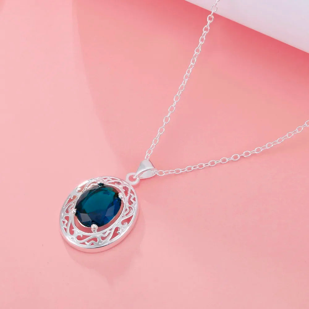 Necklace-Sterling Silver Blue Crystal image 4