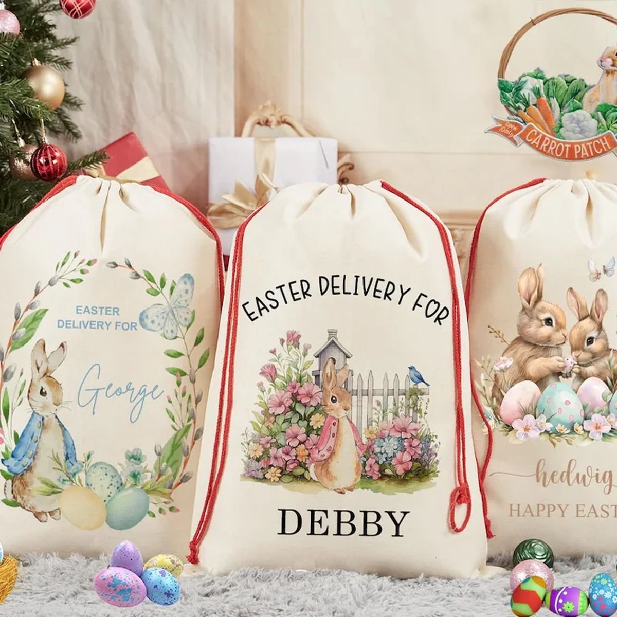 Personalized Happy Easter Bunny Rabbit Gift Bag image 4