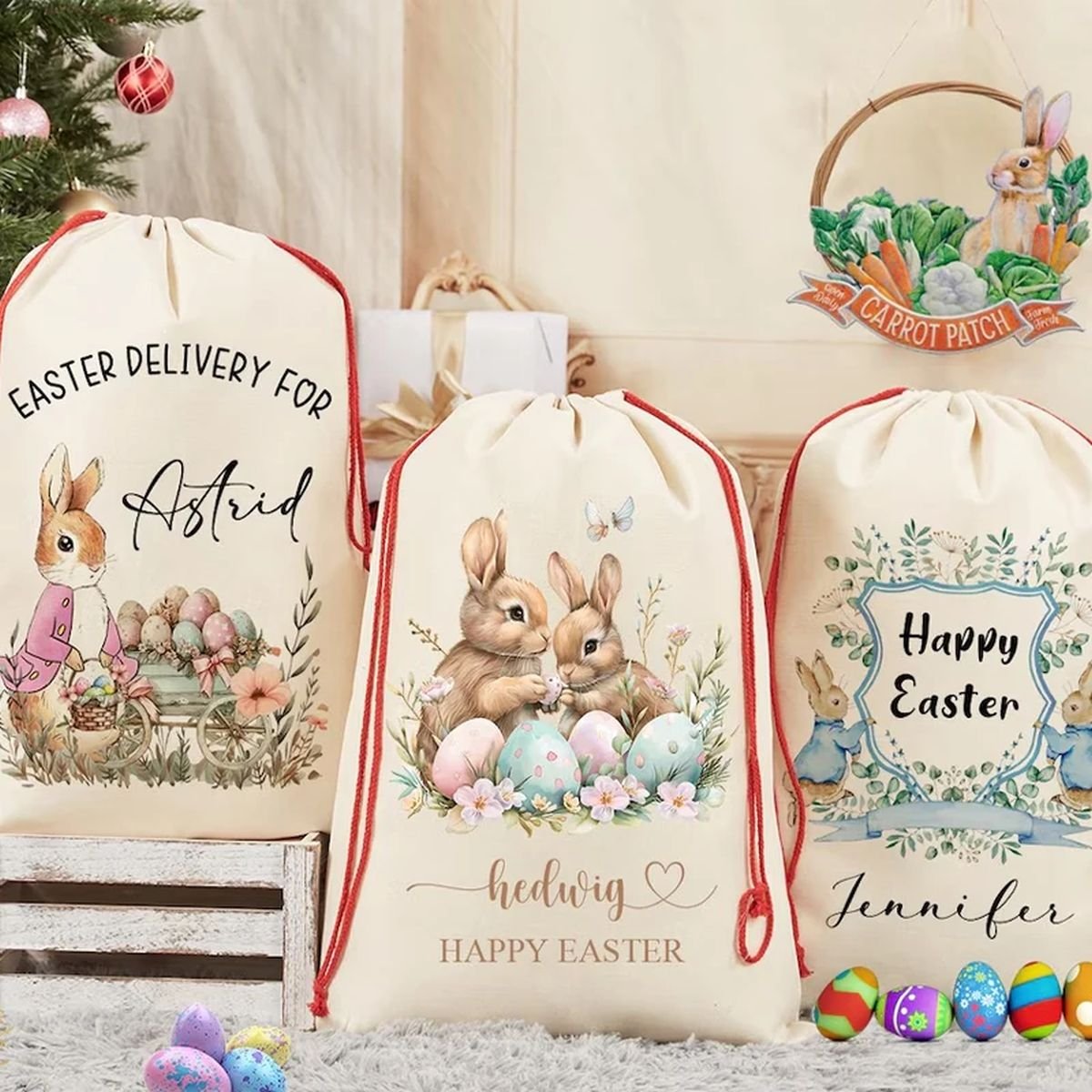 Personalized Happy Easter Bunny Rabbit Gift Bag image 1