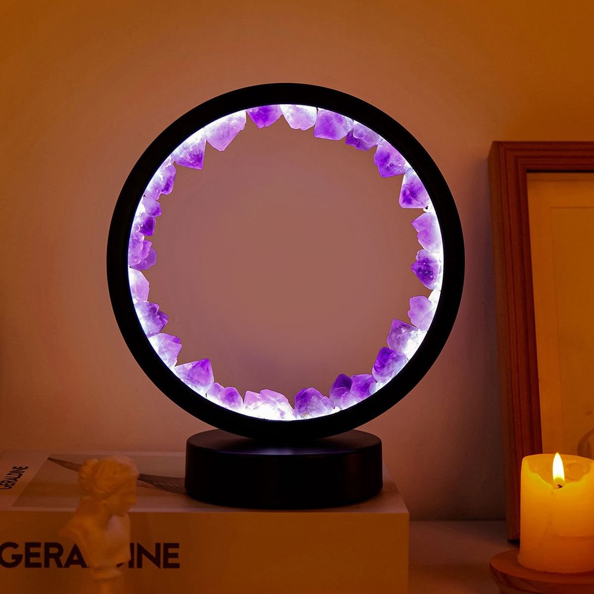 Natural Stone Amethyst Round Crystal Lamp - amethyst tooth flower image