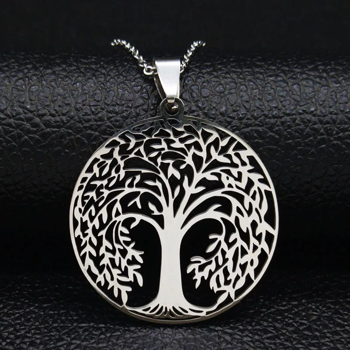 Tree of Life Pendant Necklace in Silver-Tone Stainless Steel - B 50 cm O SR image