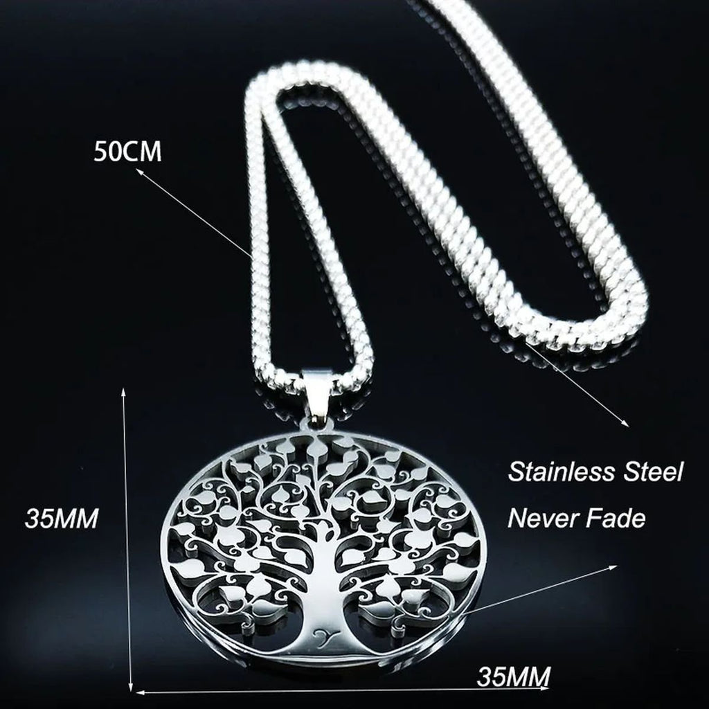 Tree of Life Pendant Necklace in Silver-Tone Stainless Steel image 1