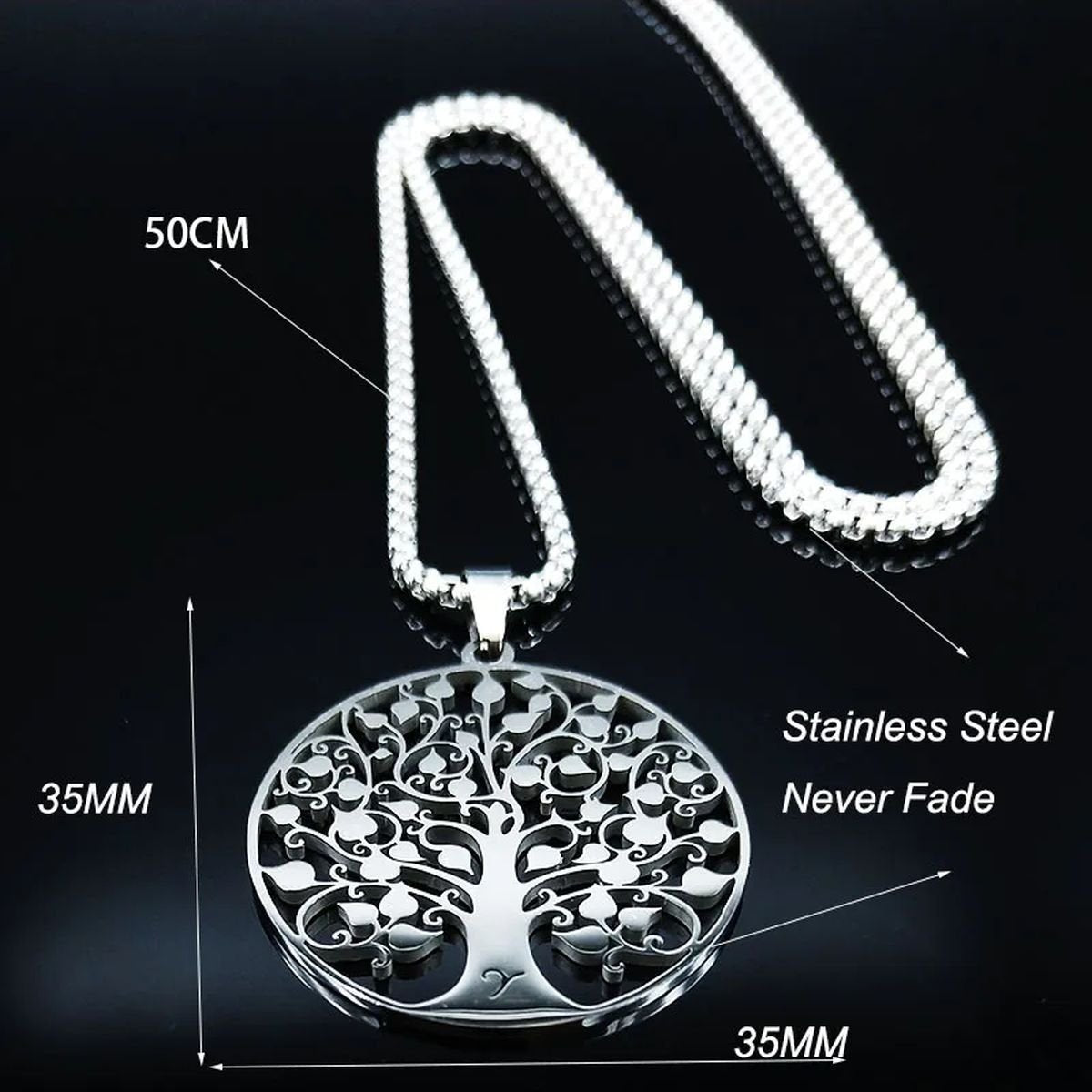 Tree of Life Pendant Necklace in Silver-Tone Stainless Steel image 1