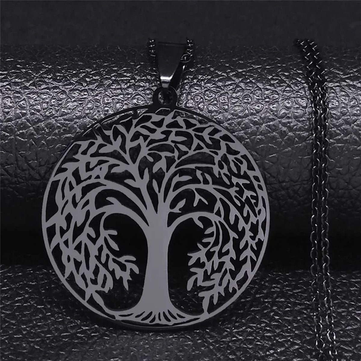 Tree of Life Pendant Necklace in Silver-Tone Stainless Steel - B 50 cm O BK image