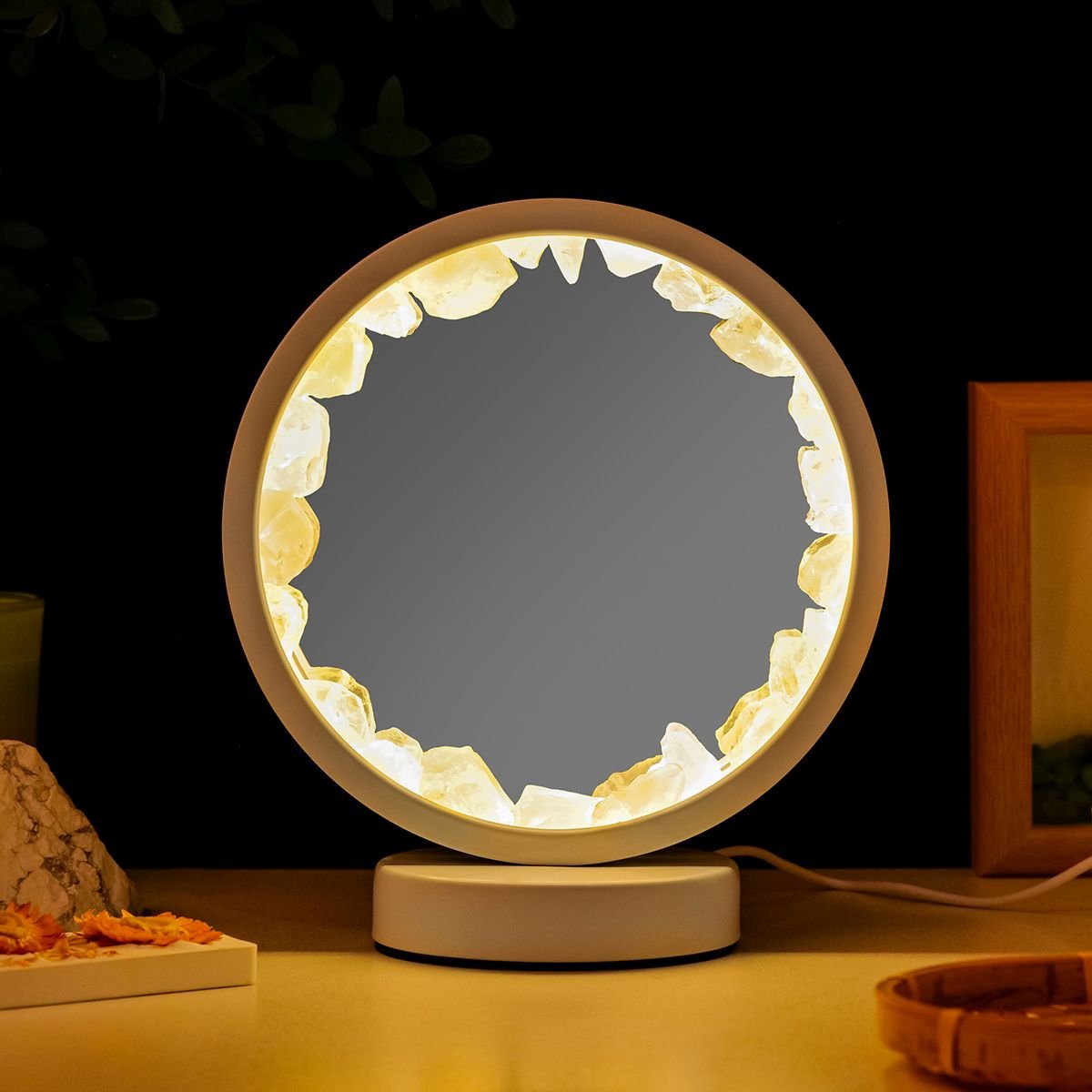 Natural Stone Amethyst Round Crystal Lamp - citrine image